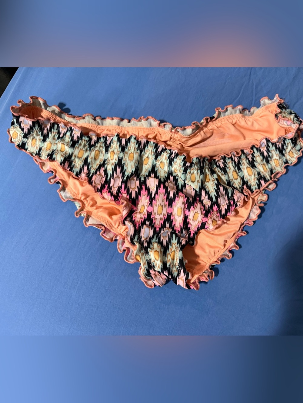 Victoria's Secret Peach Coral & Multi-Color Ruffle Bikini Bottoms